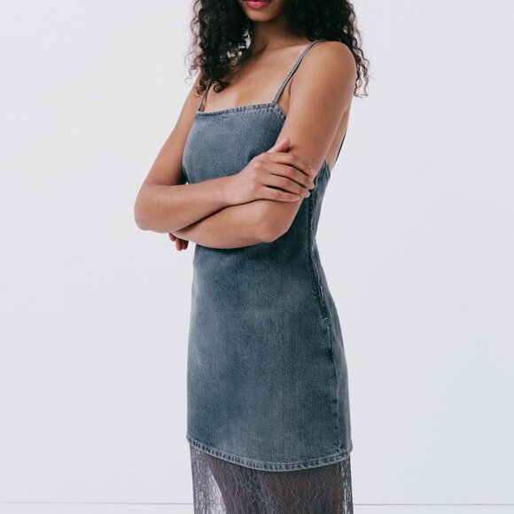 Zara LACE TRIM DENIM DRESS Size M NEW WITH TAG! - Picture 3 of 15